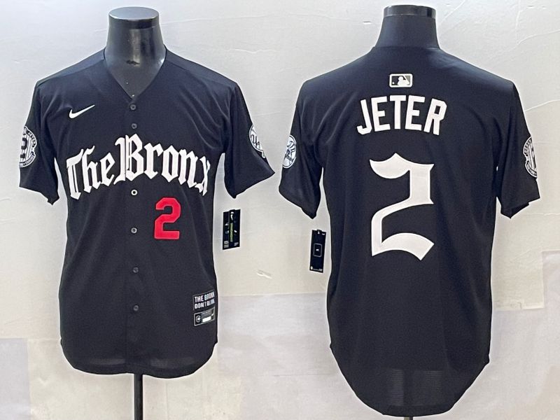 Men 2025 New York Yankees #2 Jeter Black Five generations Joint Name Nike MLB Jersey style 3->new york yankees->MLB Jersey